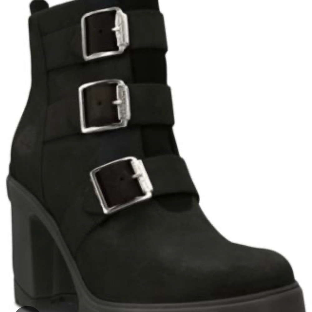 Timberland Black Triple-Buckle Chunky Heel Ankle Boots